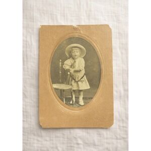 Antique Victorian Cabinet Card Photo Child Studio Portrait Ghost Image Back